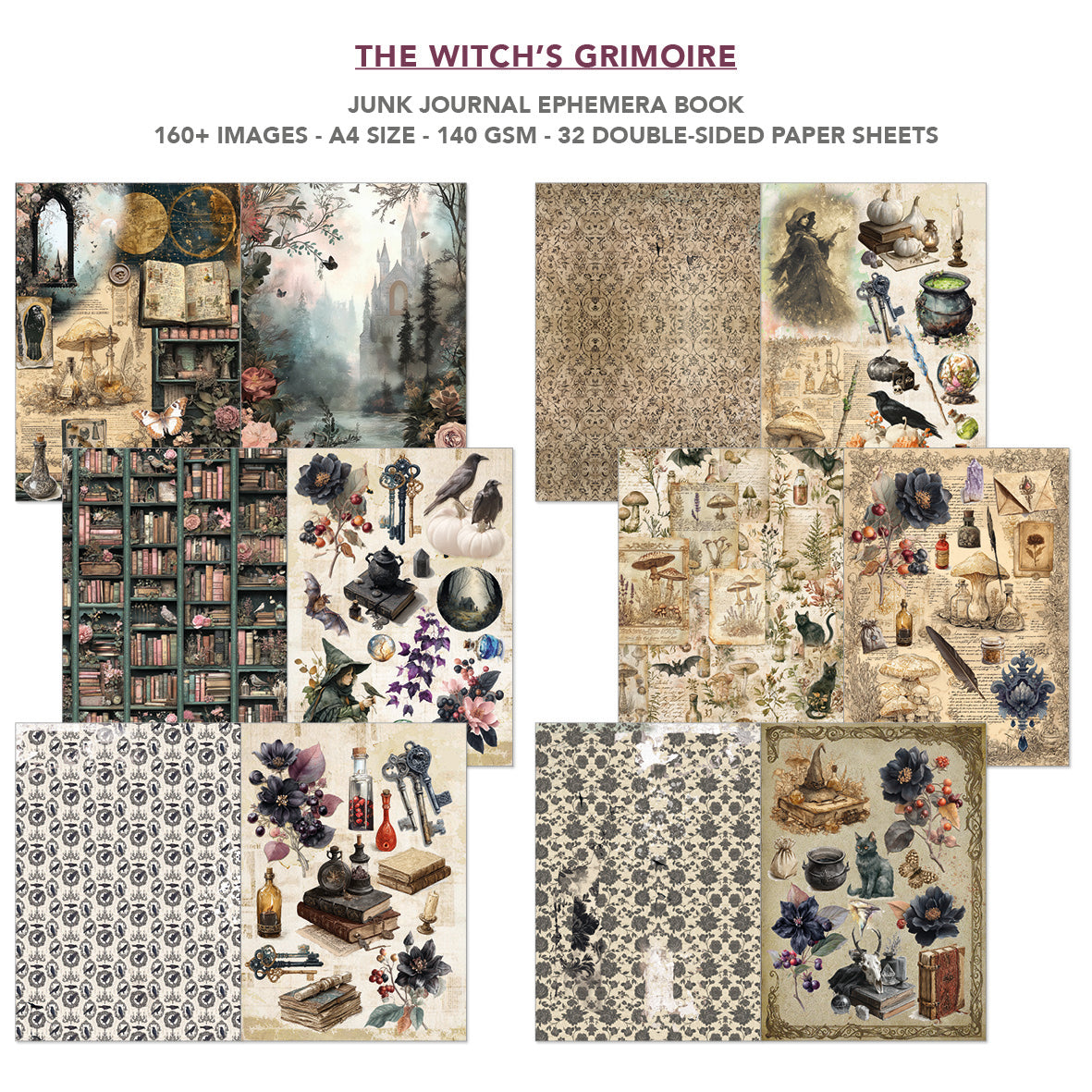 The Witch's Grimoire Junk Journal & Ephemera Book A4 32/Pkg