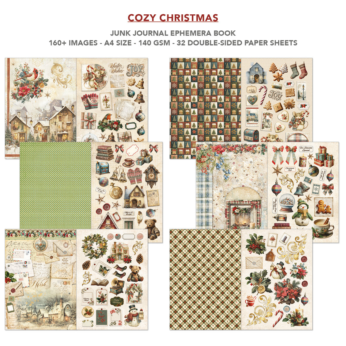 Cozy Christmas Junk Journal & Ephemera Book A4 32/Pkg
