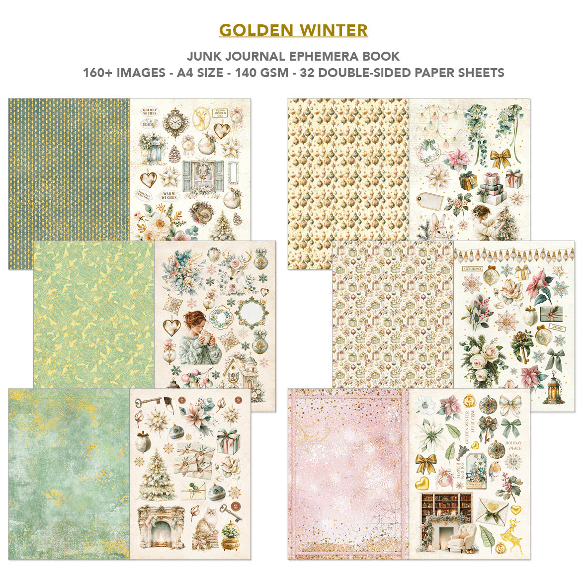 Golden Winter Junk Journal & Ephemera Book A4 32/Pkg