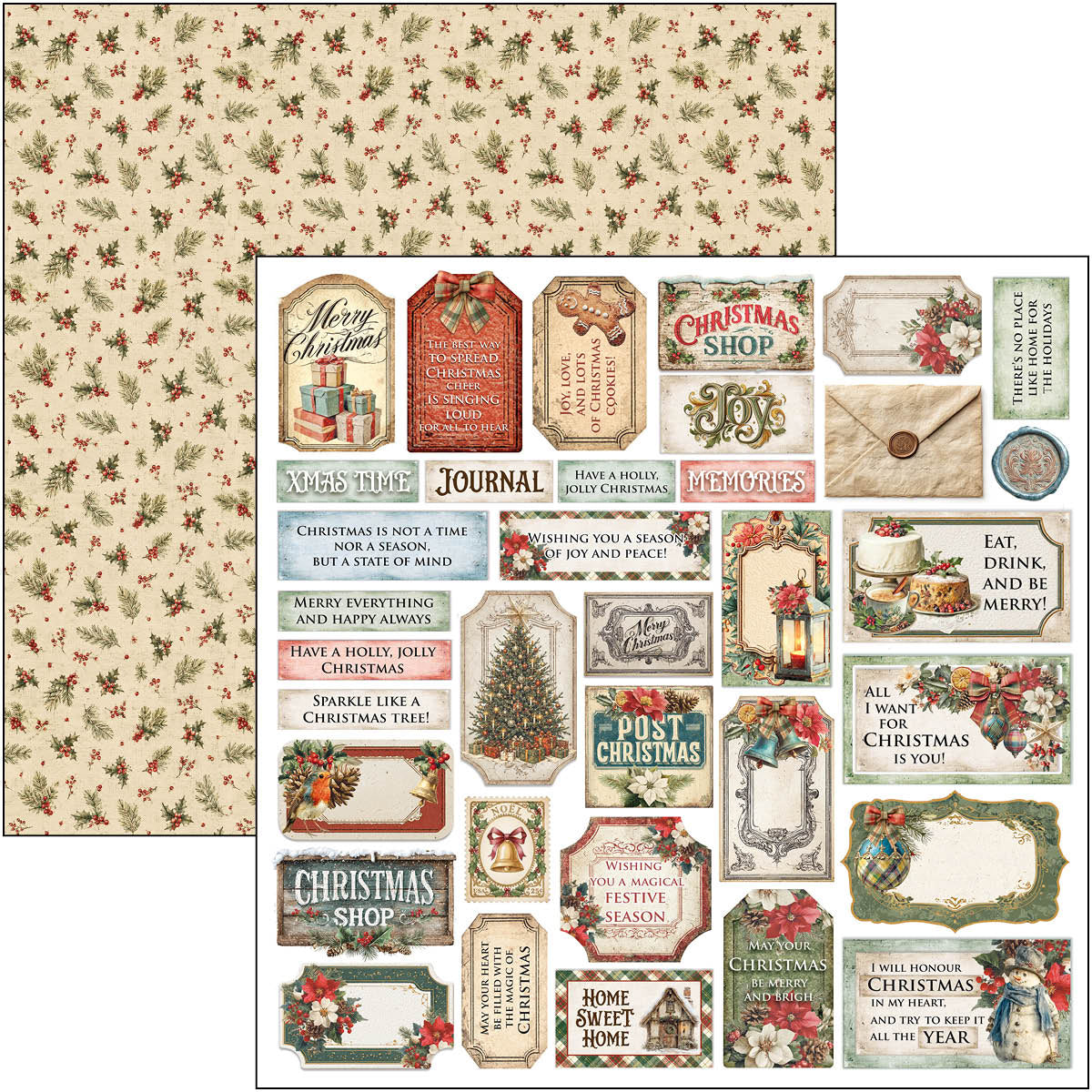 Merry & Bright Paper Pad 12"x12" 12/Pkg