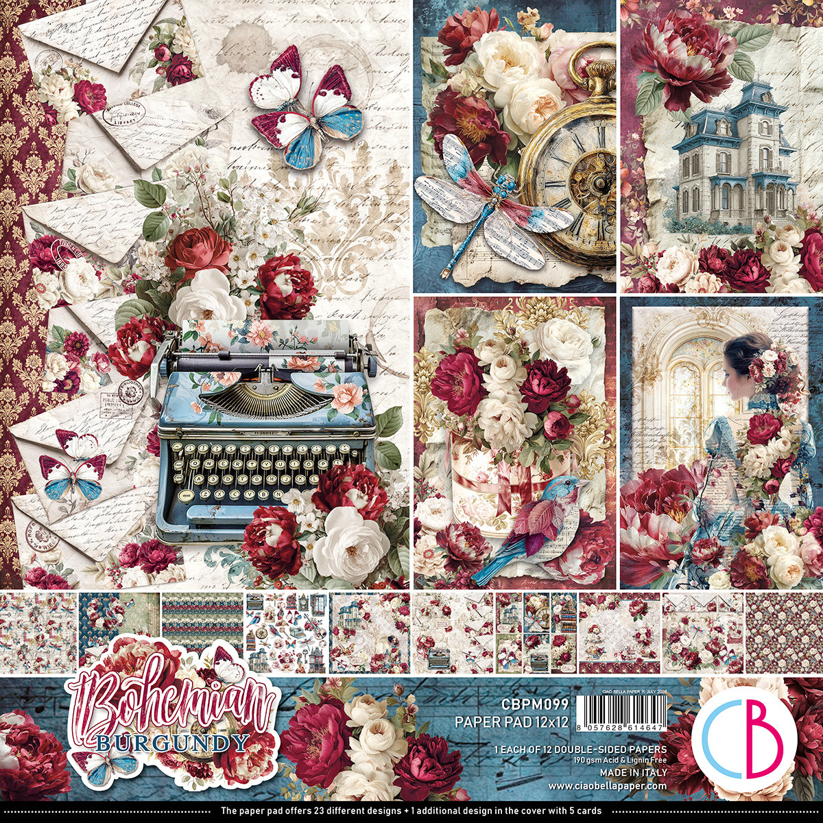 Bohemian Burgundy Paper Pad 12"x12" 12/Pkg