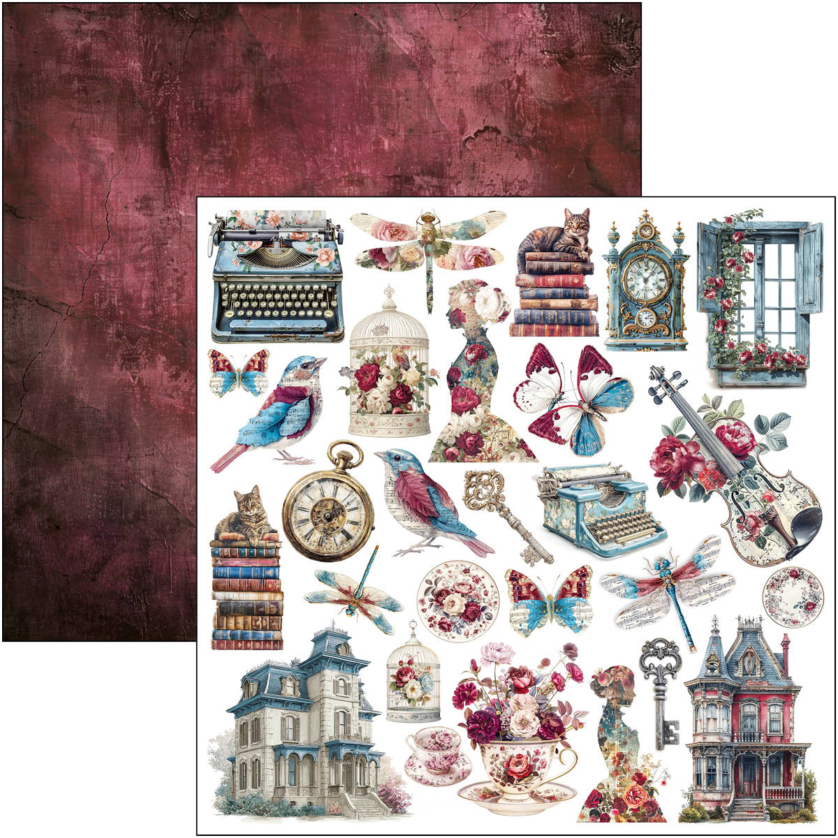 Bohemian Burgundy Paper Pad 12"x12" 12/Pkg