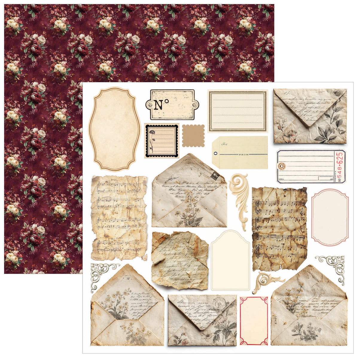 Bohemian Burgundy Fussy Cut Pad 6"x6" 24/Pkg