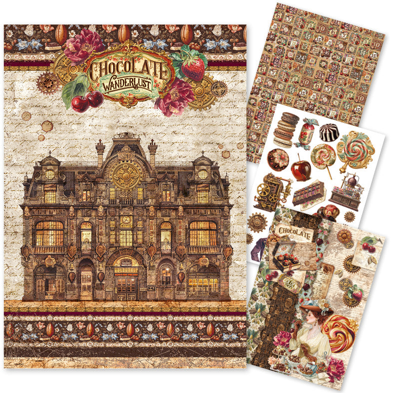 Rice Paper A4 MIXED 4/Pkg Chocolate Wanderlust