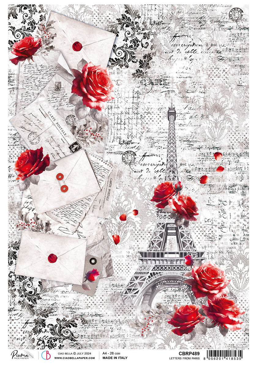 Rice Paper A4 Letters From Paris - 5 Sheets