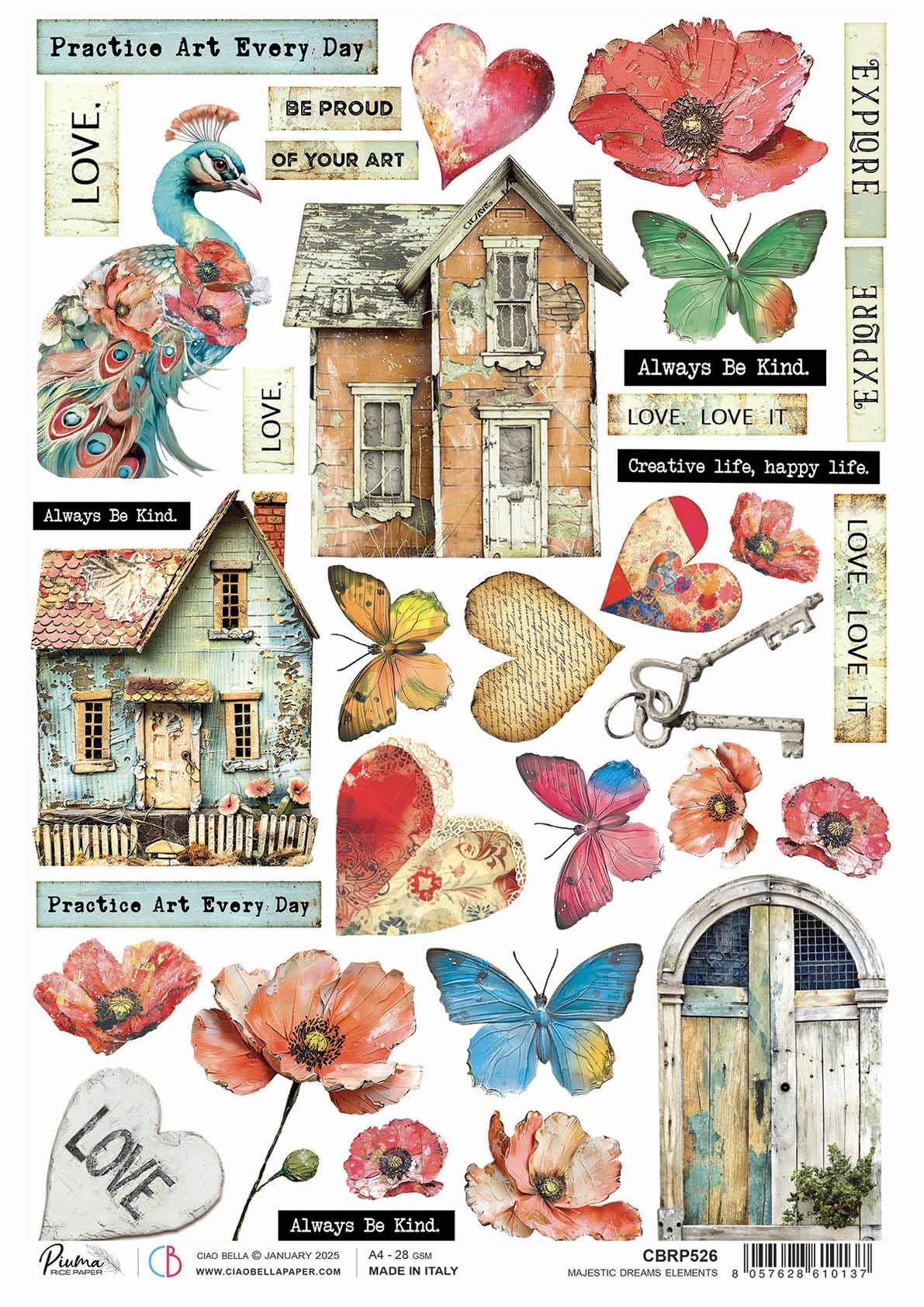 Rice Paper A4 Majestic Dreams elements - 5 Sheets