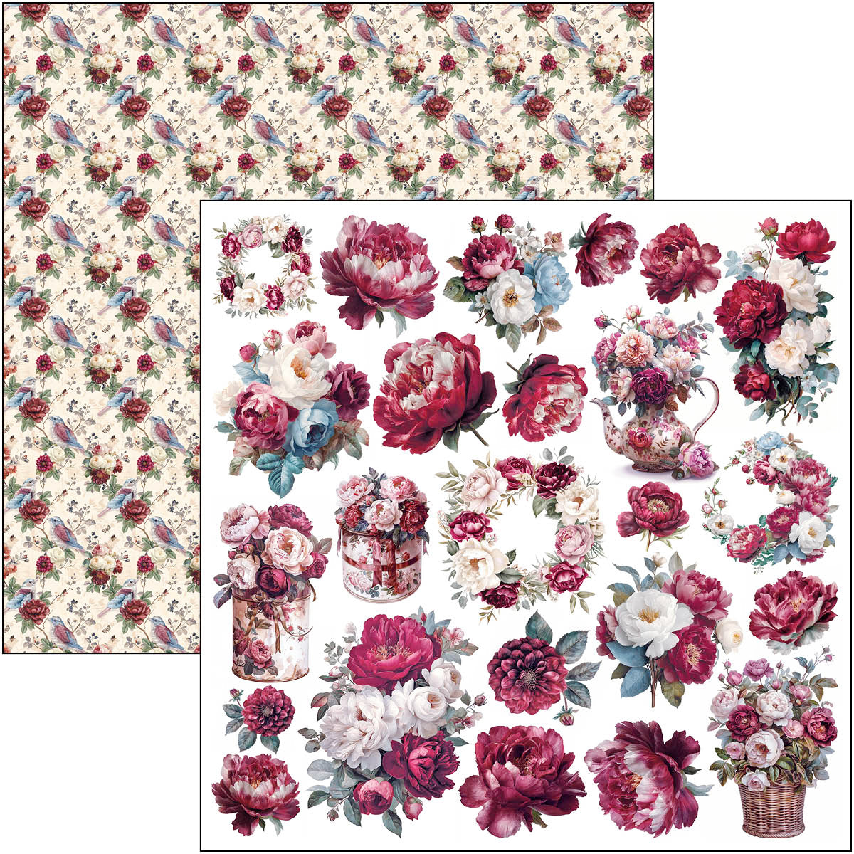 Bohemian Burgundy Patterns Pad 12"x12" 8/Pkg