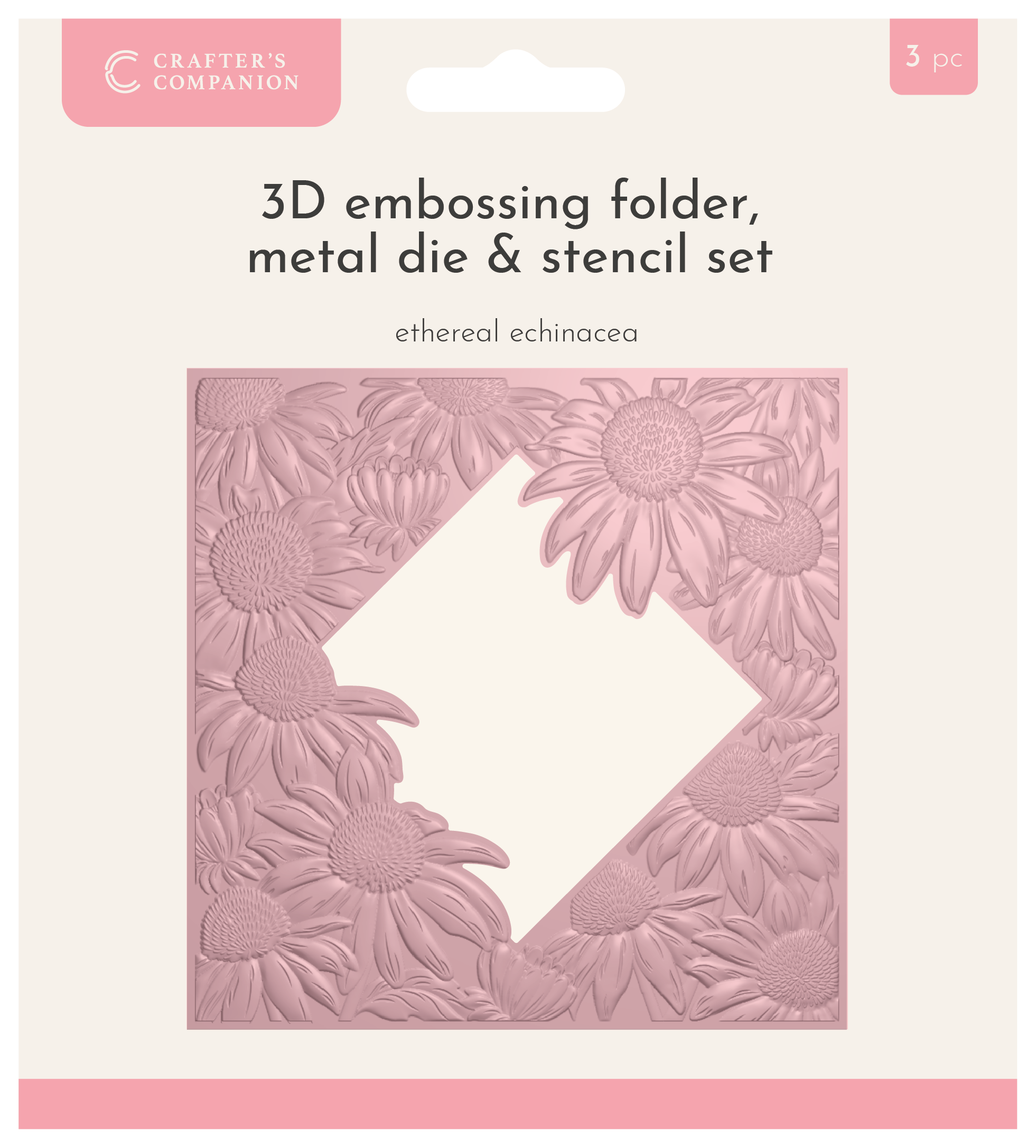 Crafters Companion 5.5” X 5.5” 3D Embossing Folder, Metal Die and Stencil Set - Ethereal Echinacea