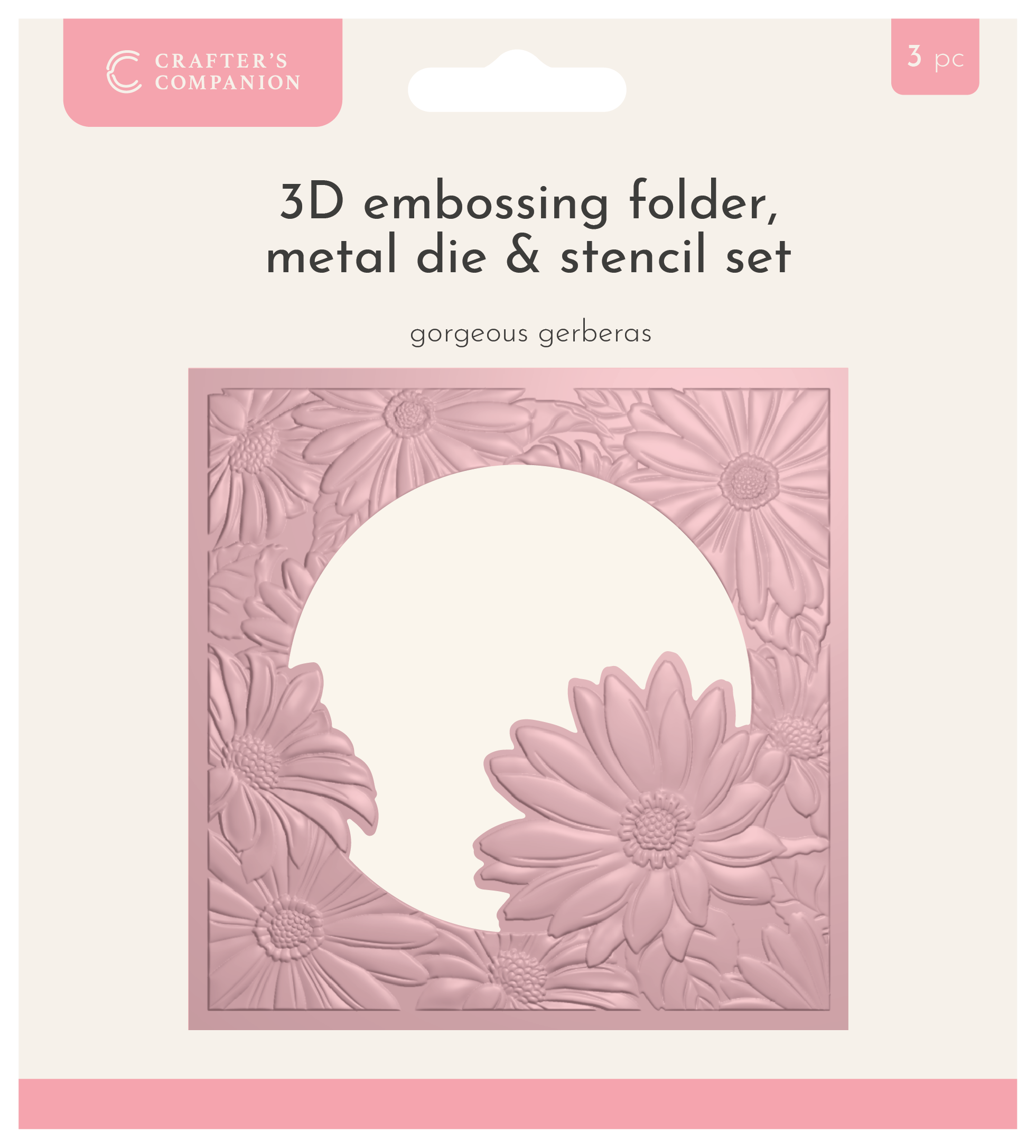 Crafters Companion 5.5” X 5.5” 3D Embossing Folder, Metal Die and Stencil Set - Gorgeous Gerberas