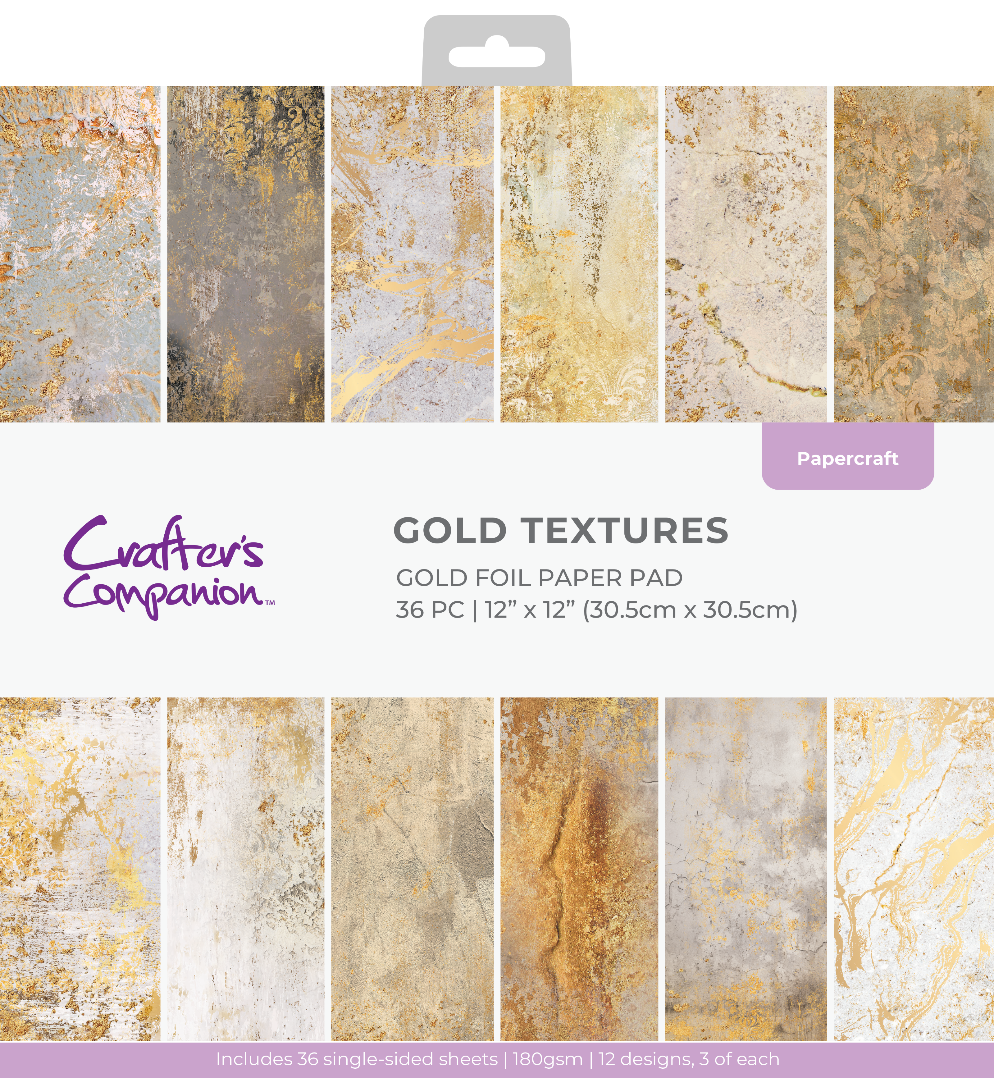 Crafter's Companion 12”x12” Paper Pad - Gold Textures