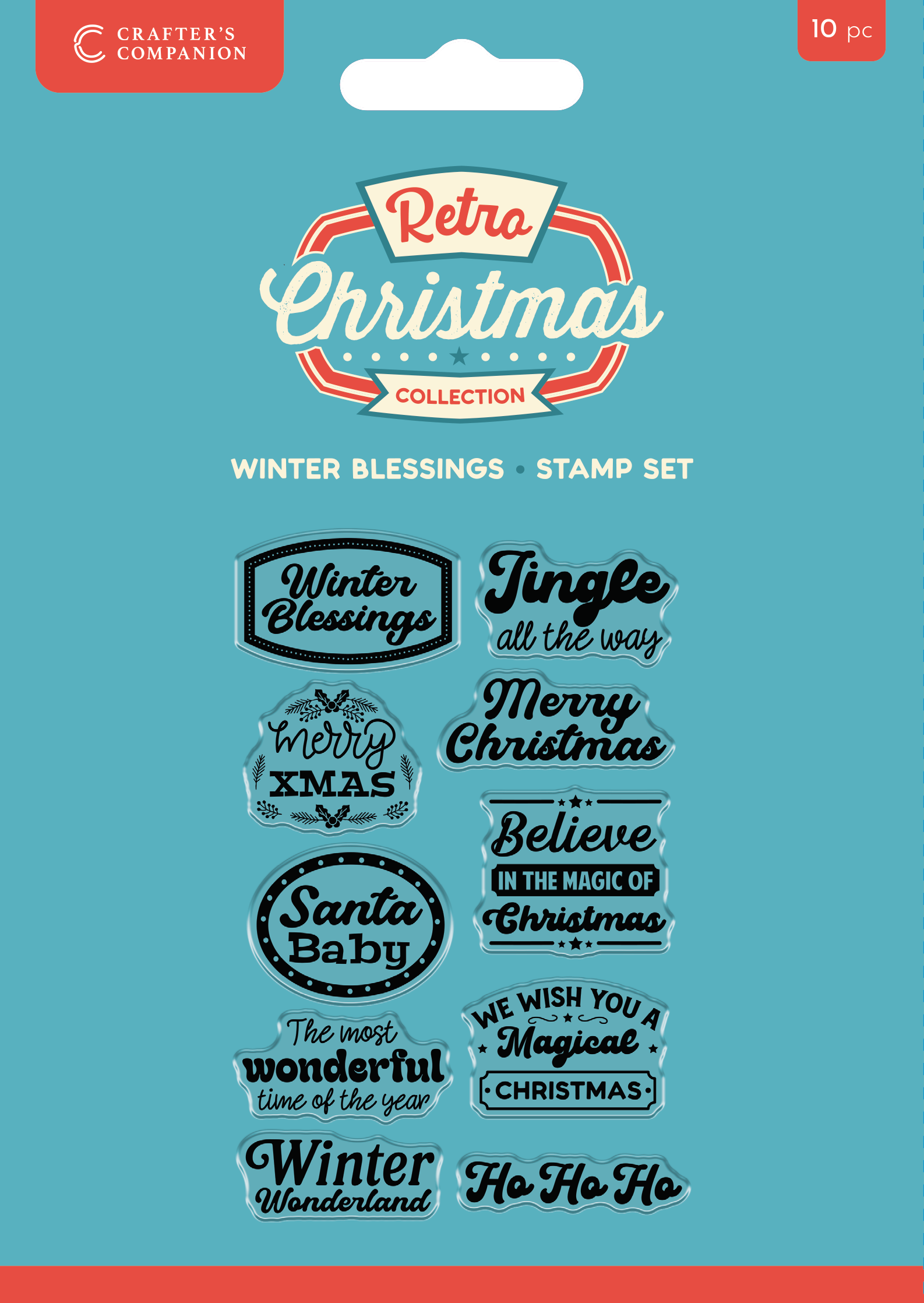 Crafter's Companion Retro Christmas Collection Clear Acrylic Stamp Set - Winter Blessings