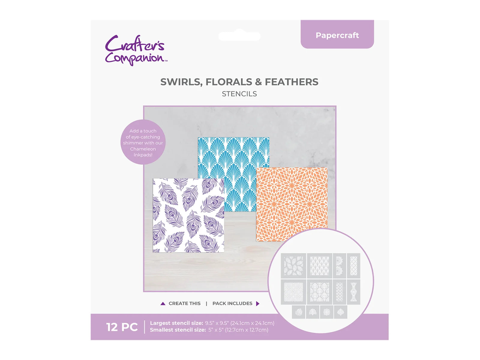 Crafter’s Companion Stencils - Swirls, Florals & Feathers 