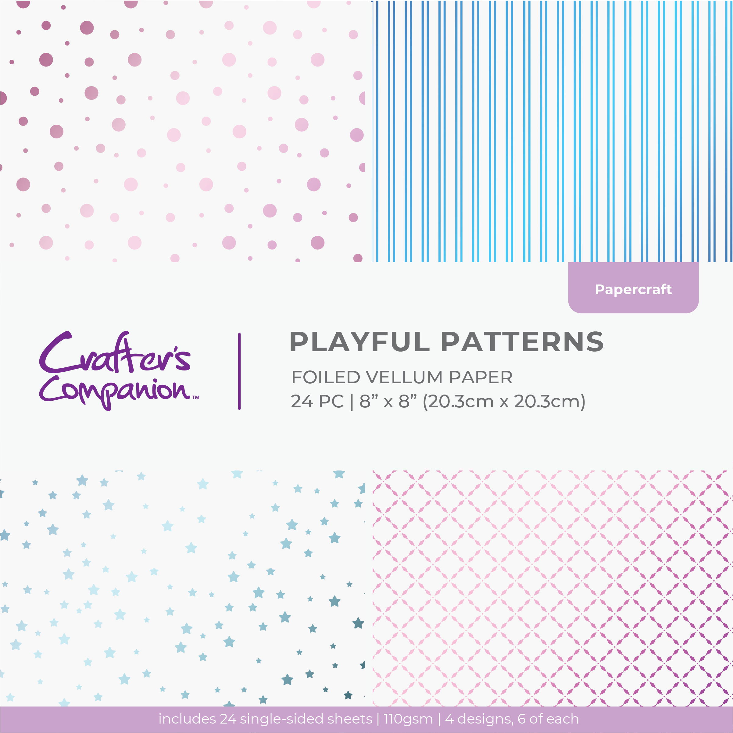 Crafter's Companion 8"x8" Vellum Pad - Playful Patterns