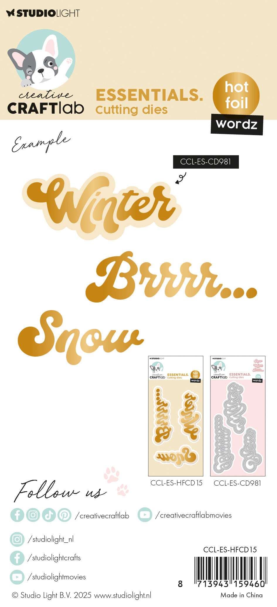 CCL Hot foil cutting die Wordz Winter Essentials 115x68x1mm 3 Pieces