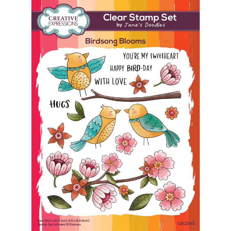 Creative Expressions Jane's Doodles Birdsong Blooms 6 in x 8 in Clear Stamp Set