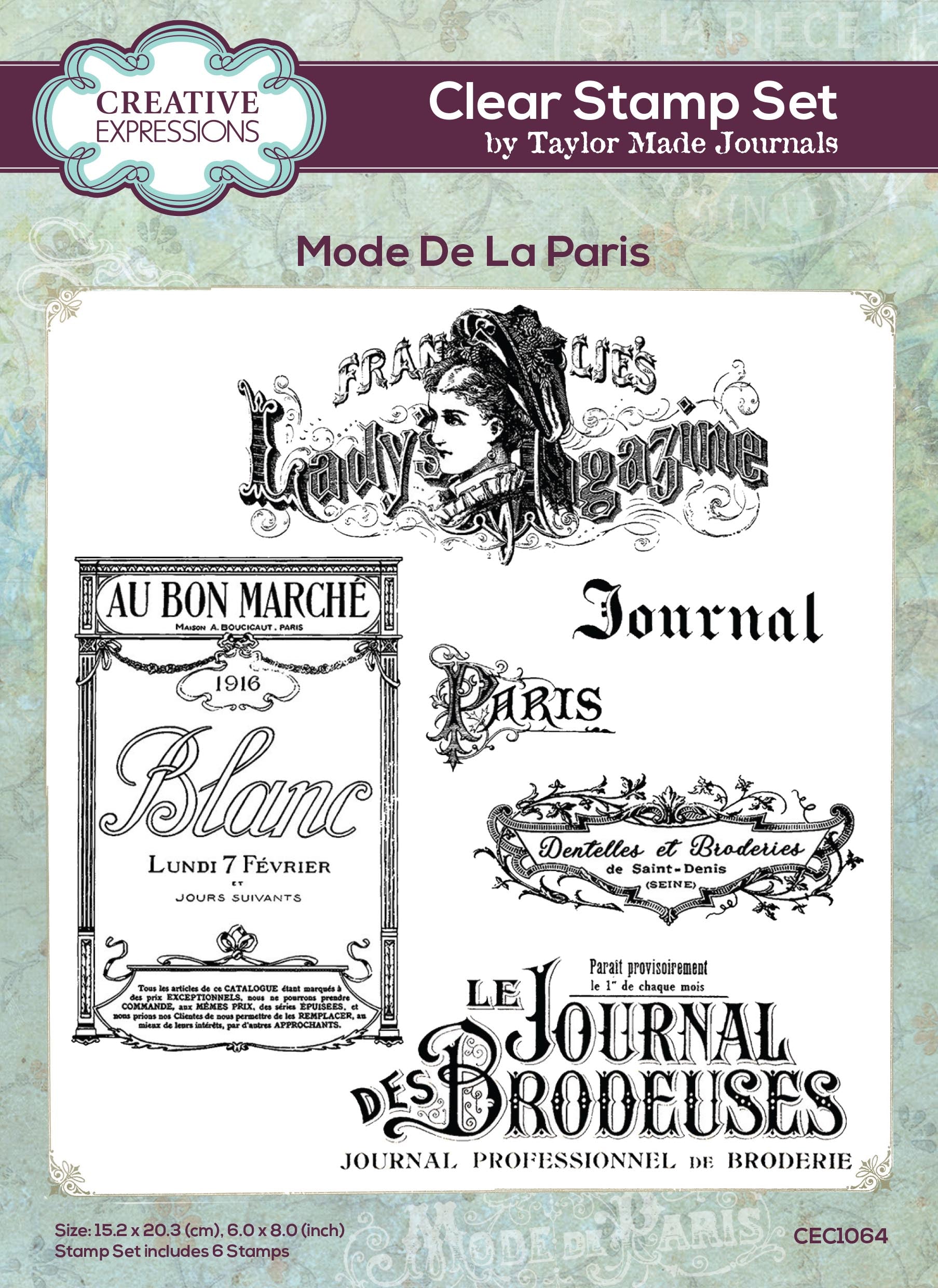 Creative Expressions Taylor Made Journals Mode De La Paris 6 in x 8 in Clear Stamp Set