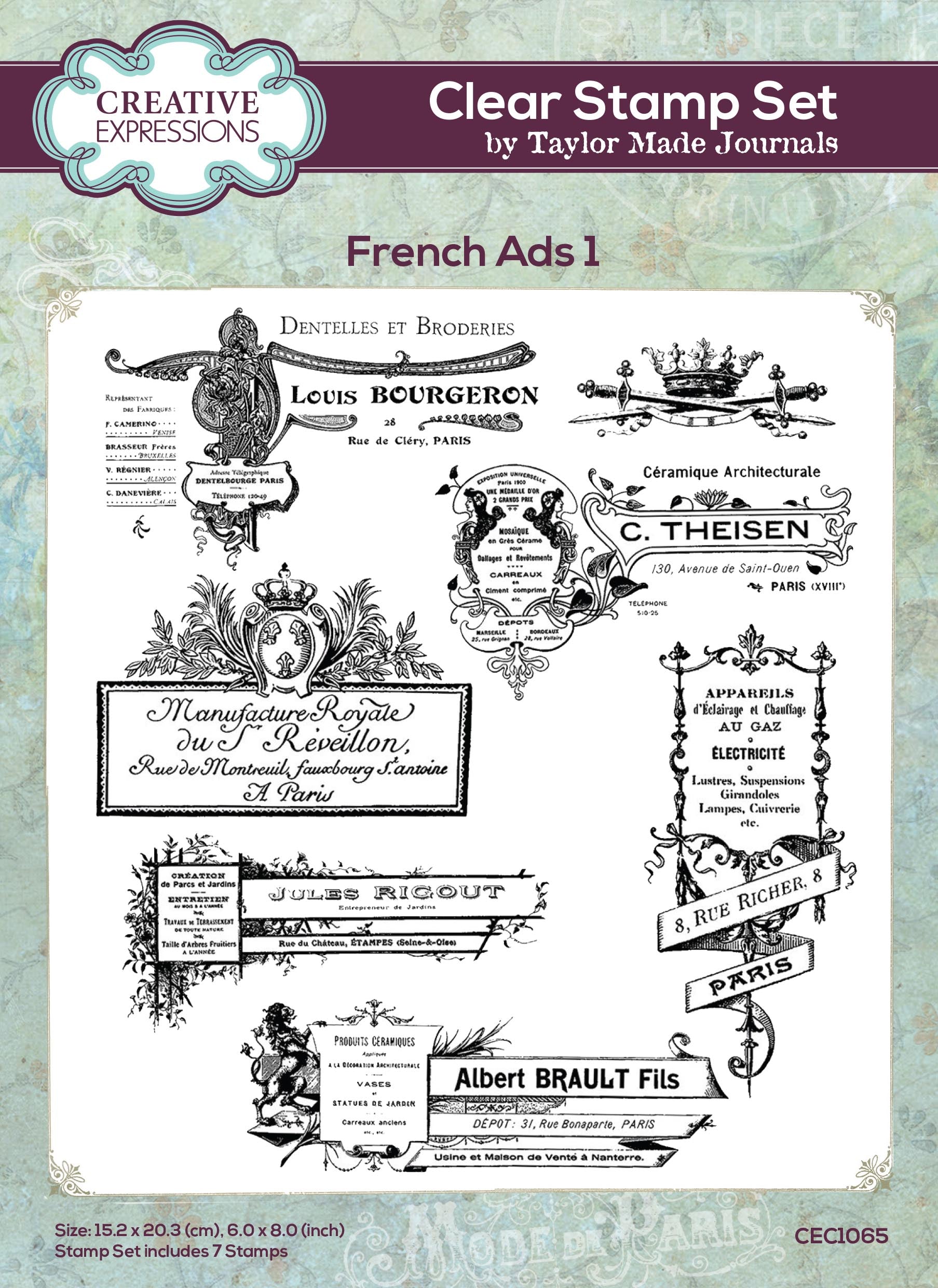 Creative Expressions Taylor Made Journals French Ads 1  6 in x 8 in Clear Stamp Set