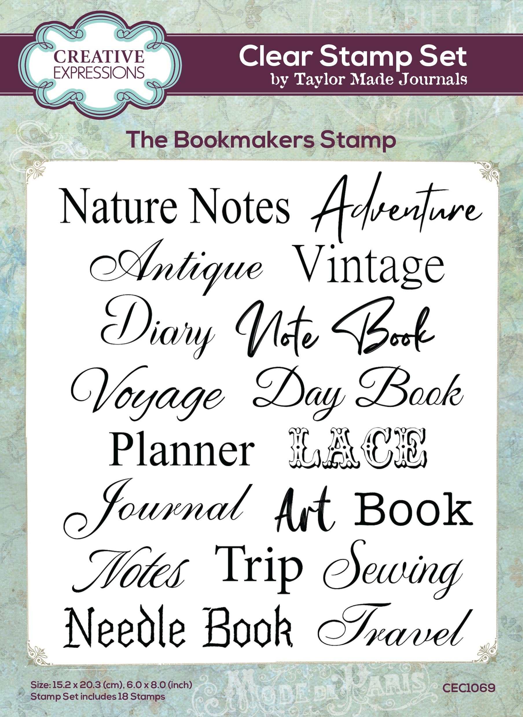 Creative Expressions Taylor Made Journals The Bookmakers Stamp 6 in x 8 in Clear Stamp Set