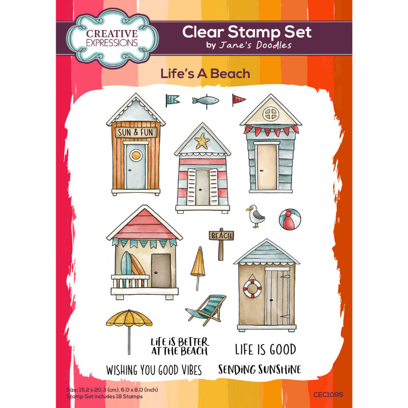 Creative Expressions Jane's Doodles Life's A Beach 6 in x 8 in Clear Stamp Set