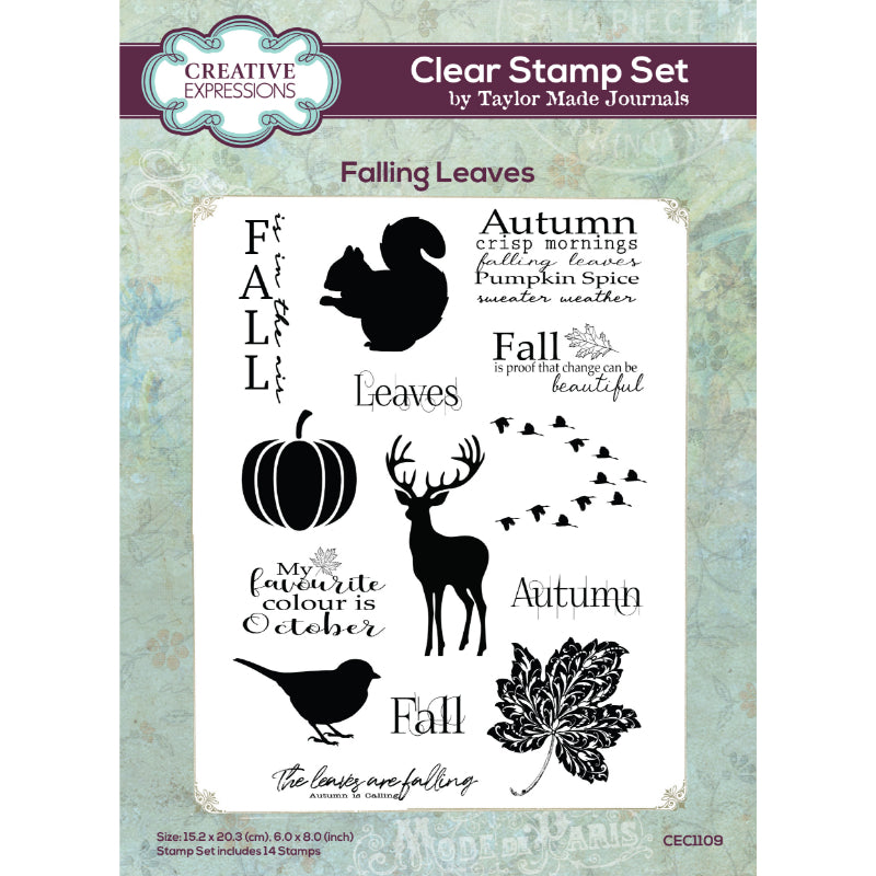 Creative Expressions Taylor Made Journals Fall Favourites 6 in x 8 in Clear Stamp Set