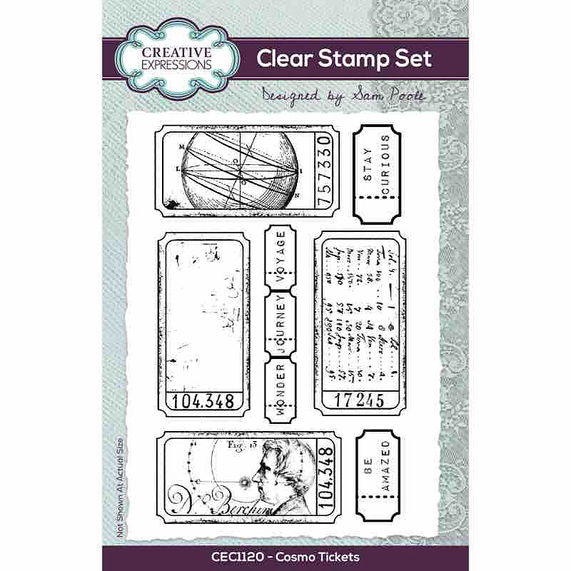 Creative Expressions Sam Poole Cosmo Tickets 4 in x 6 in  Clear Stamp Set