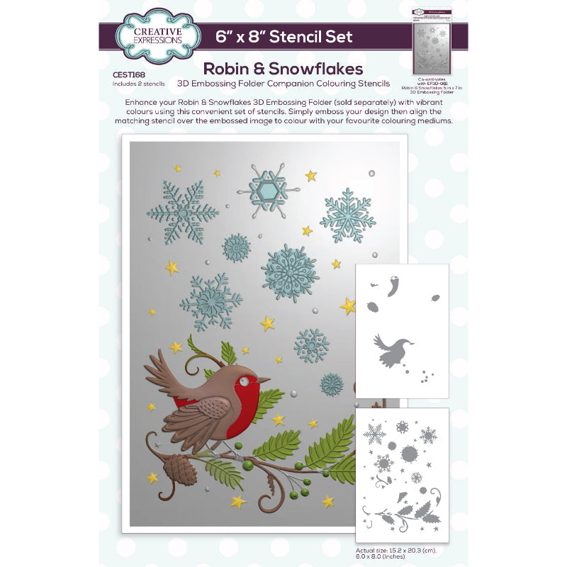 Creative Expressions Robin & Snowflakes Companion Colouring Stencil 6 in x 8 in Set of 2