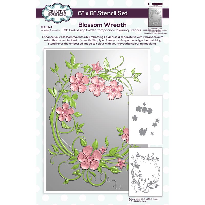 Creative Expressions Blossom Wreath Companion Colouring Stencils 6 in x 8 in Set of 2