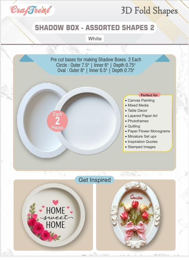 CrafTreat 3D Fold Shapes - Shadow Box White - Assorted Shapes 4pcs