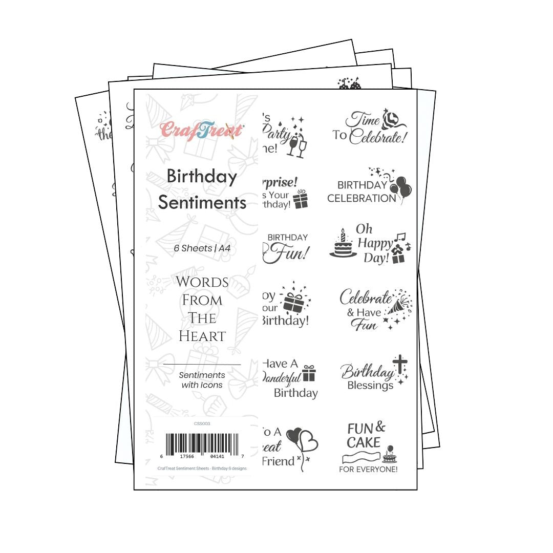 CrafTreat Sentiment Sheets - Birthday 6 designs