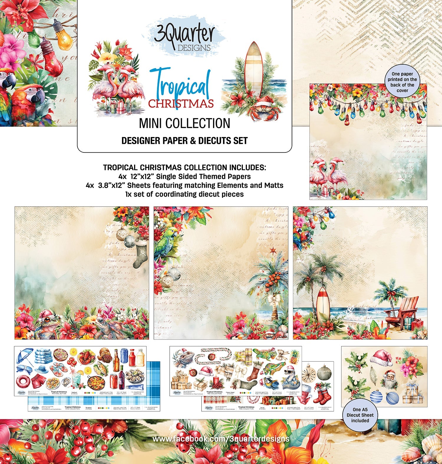 3Quarter Designs Tropical Christmas 12x12 Design Paper & Diecuts Set Mini Collection