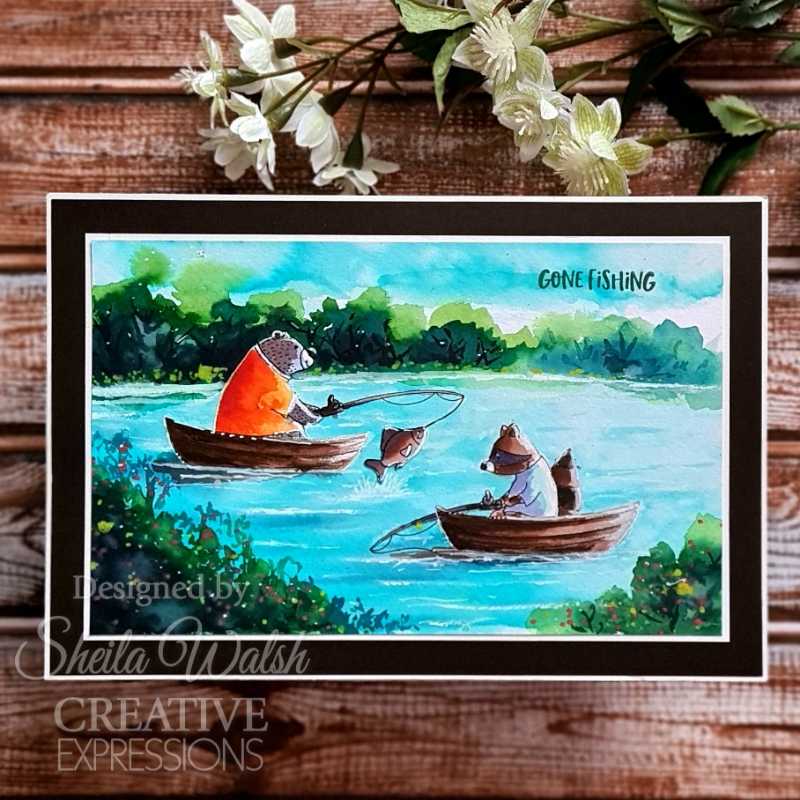 Creative Expressions Jane's Doodles Gone Fishing 6 in x 8 in Clear Stamp Set