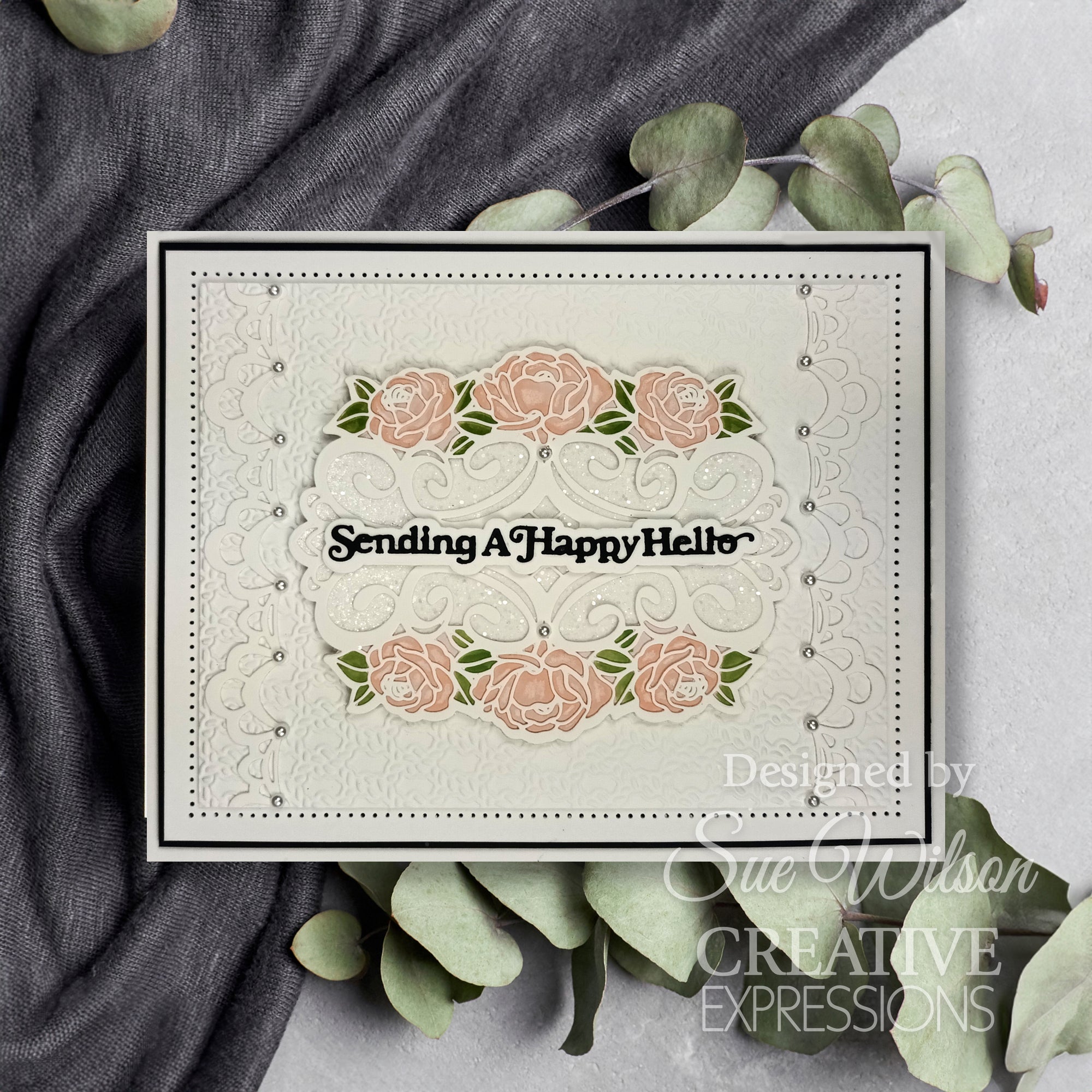 Creative Expressions Sue Wilson Mini Shadowed Sentiments Sending A Happy Hello Craft Die