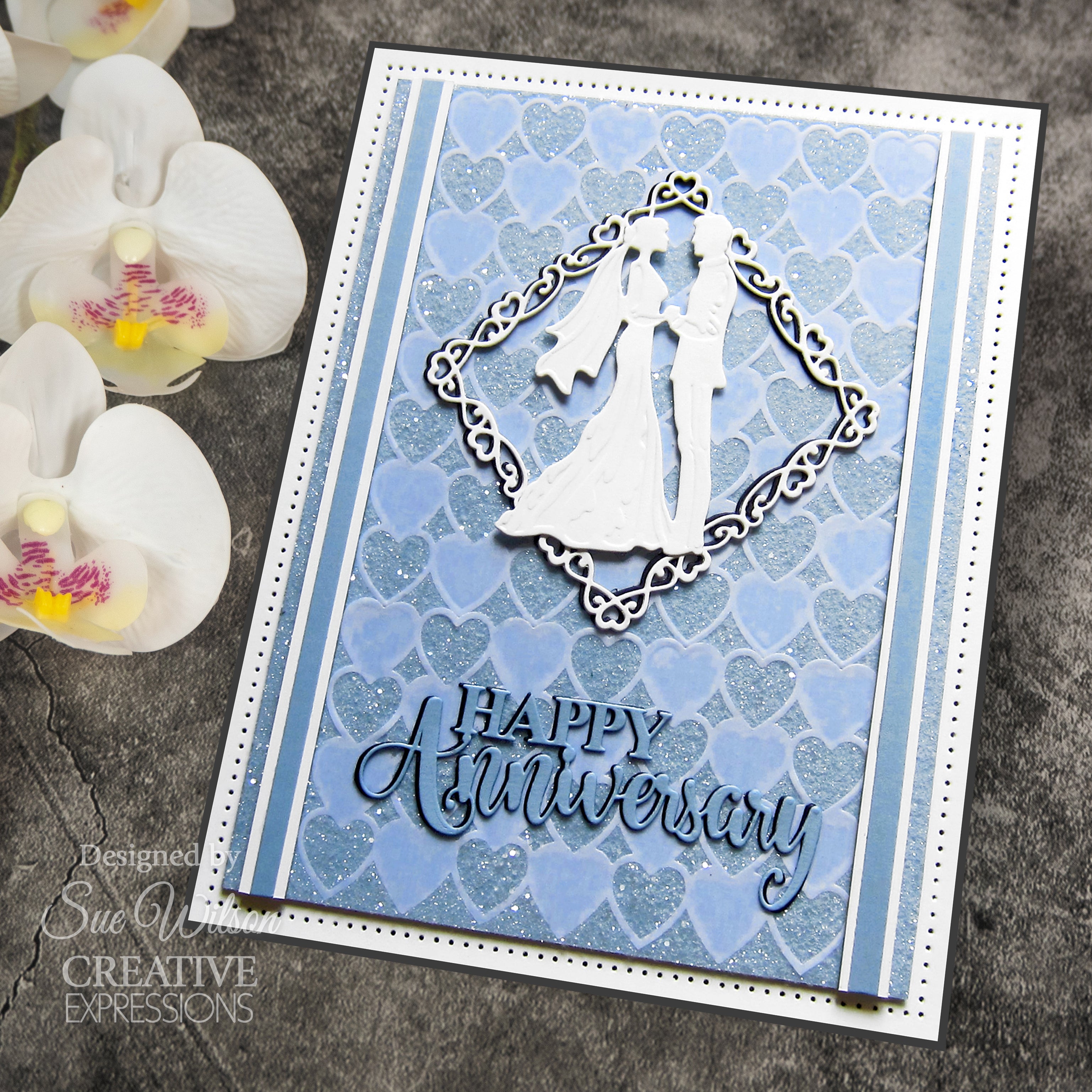 Creative Expressions Sue Wilson Shadowed Sentiments Happy Anniversary Craft Die