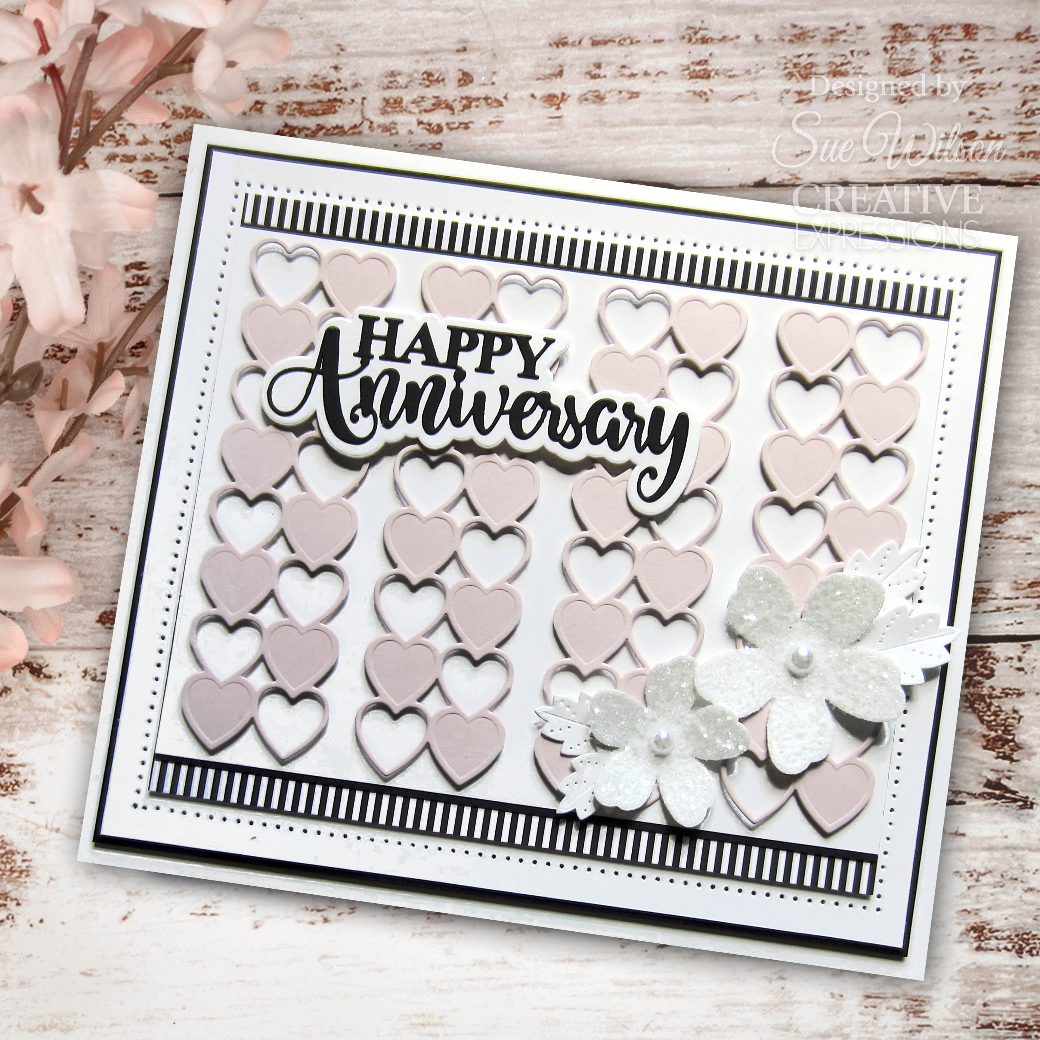 Creative Expressions Sue Wilson Shadowed Sentiments Happy Anniversary Craft Die