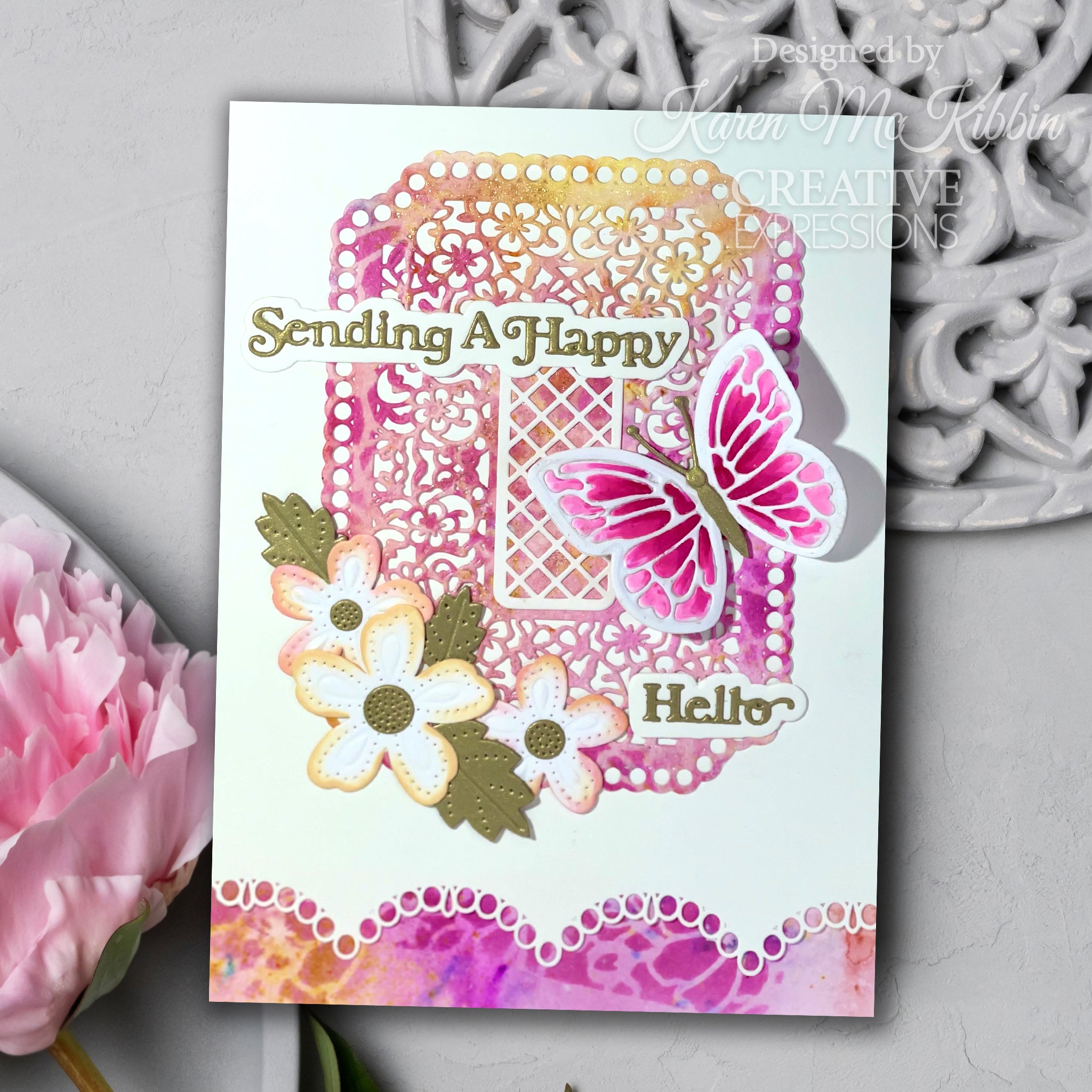 Creative Expressions Sue Wilson Mini Shadowed Sentiments Sending A Happy Hello Craft Die