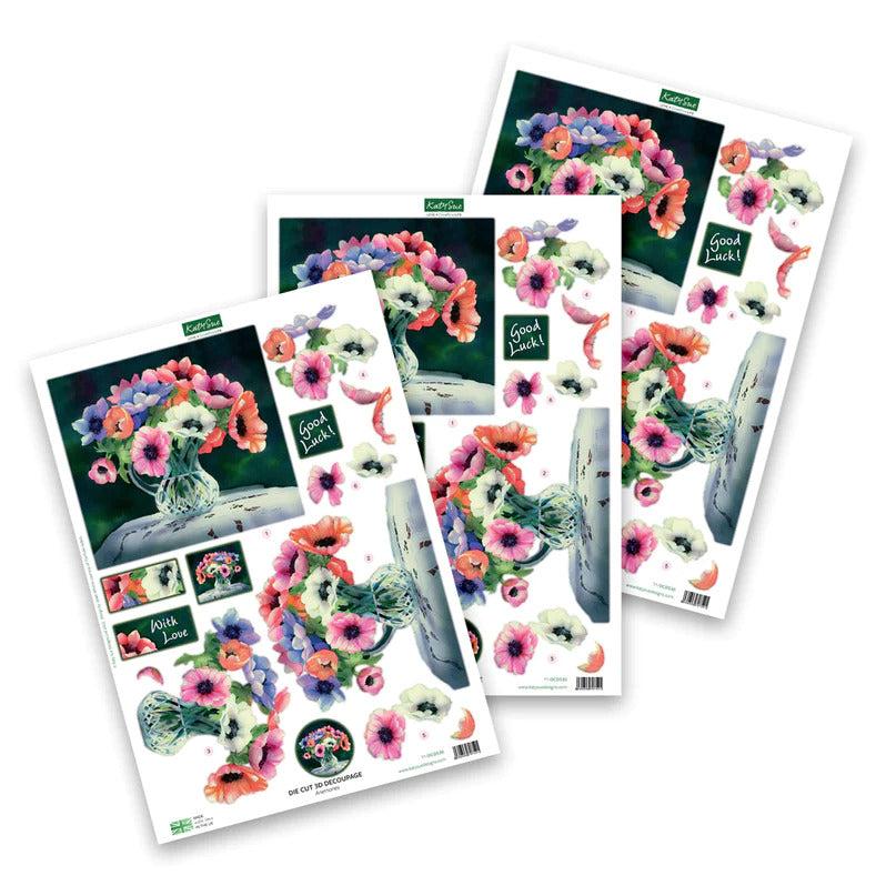 Die Cut Decoupage – Anemones (pack of 3)