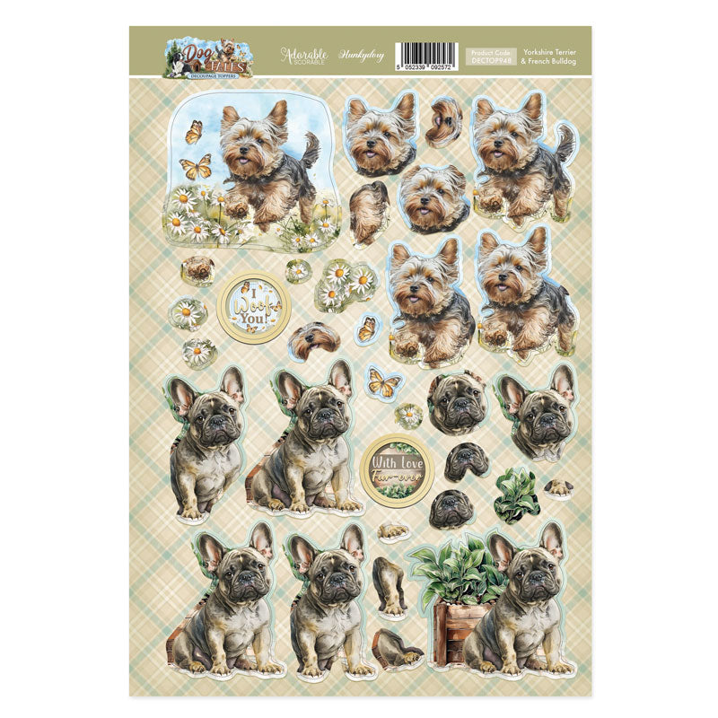 Yorkshire Terrier & French Bulldog Decoupage Topper Sheet