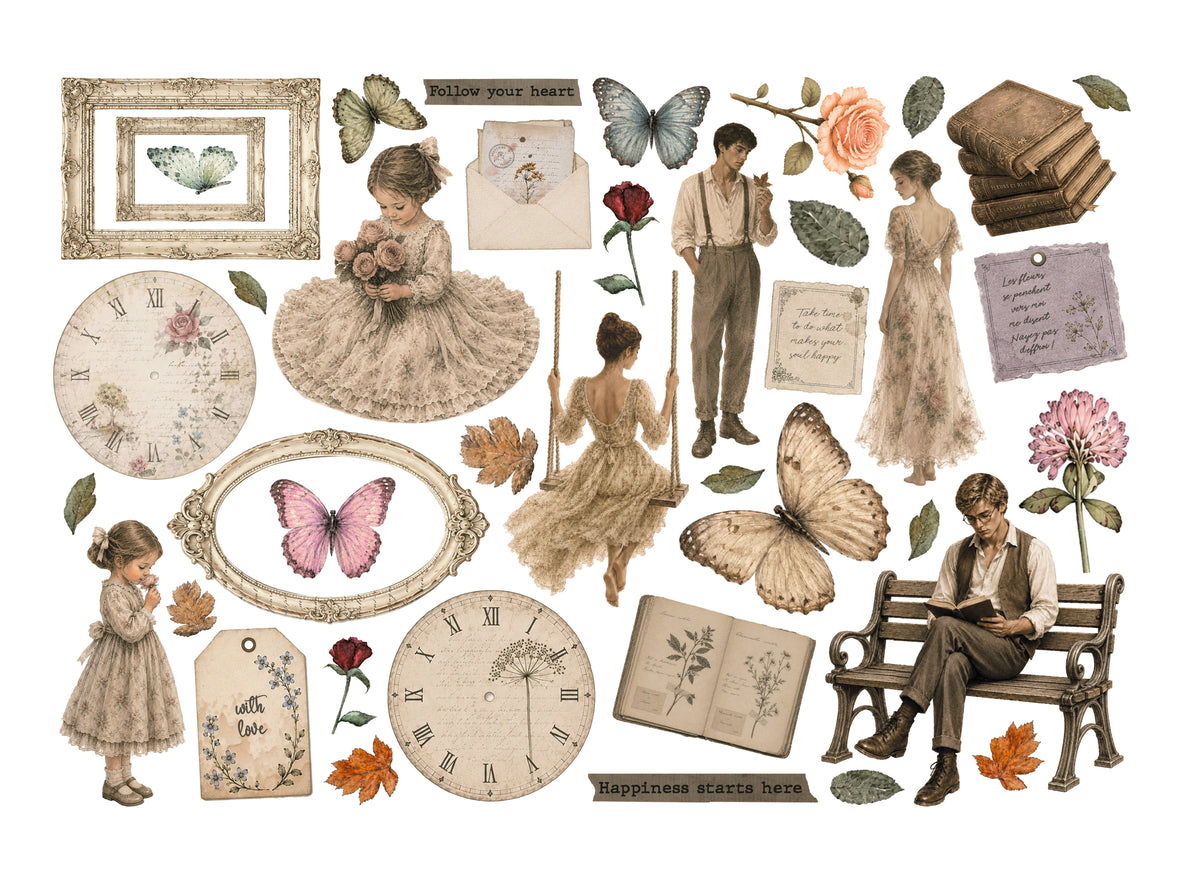 Printed Decorative Ephemera For Art And Craft - Flowers And Poems