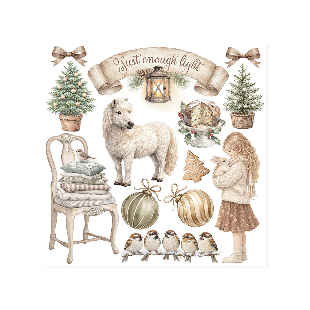 Printed Decorative Rub-On Kit For Art And Craft cm 15.5x15.5 - White Christmas