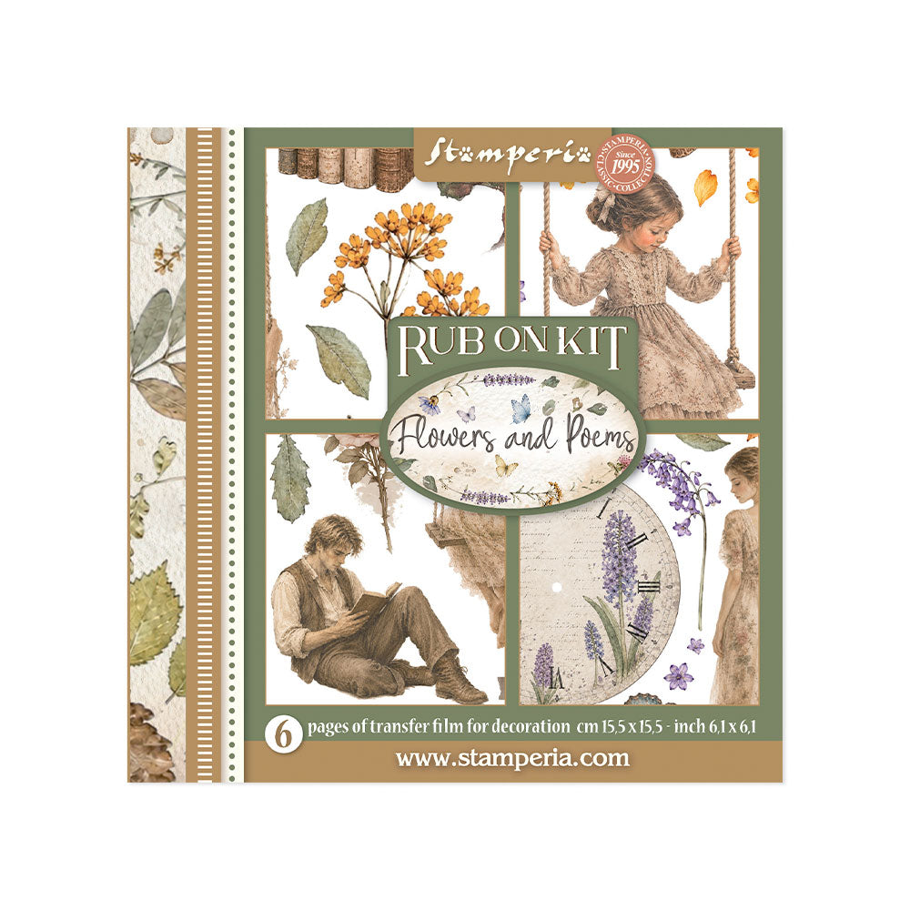 Printed Decorative Rub On Kit For Art And Craft 15.5x15.5cm - Flowers And Poems