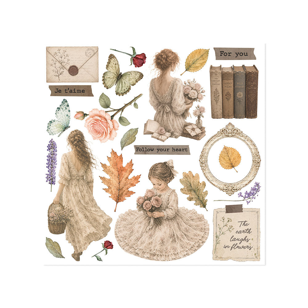 Printed Decorative Rub On Kit For Art And Craft 15.5x15.5cm - Flowers And Poems