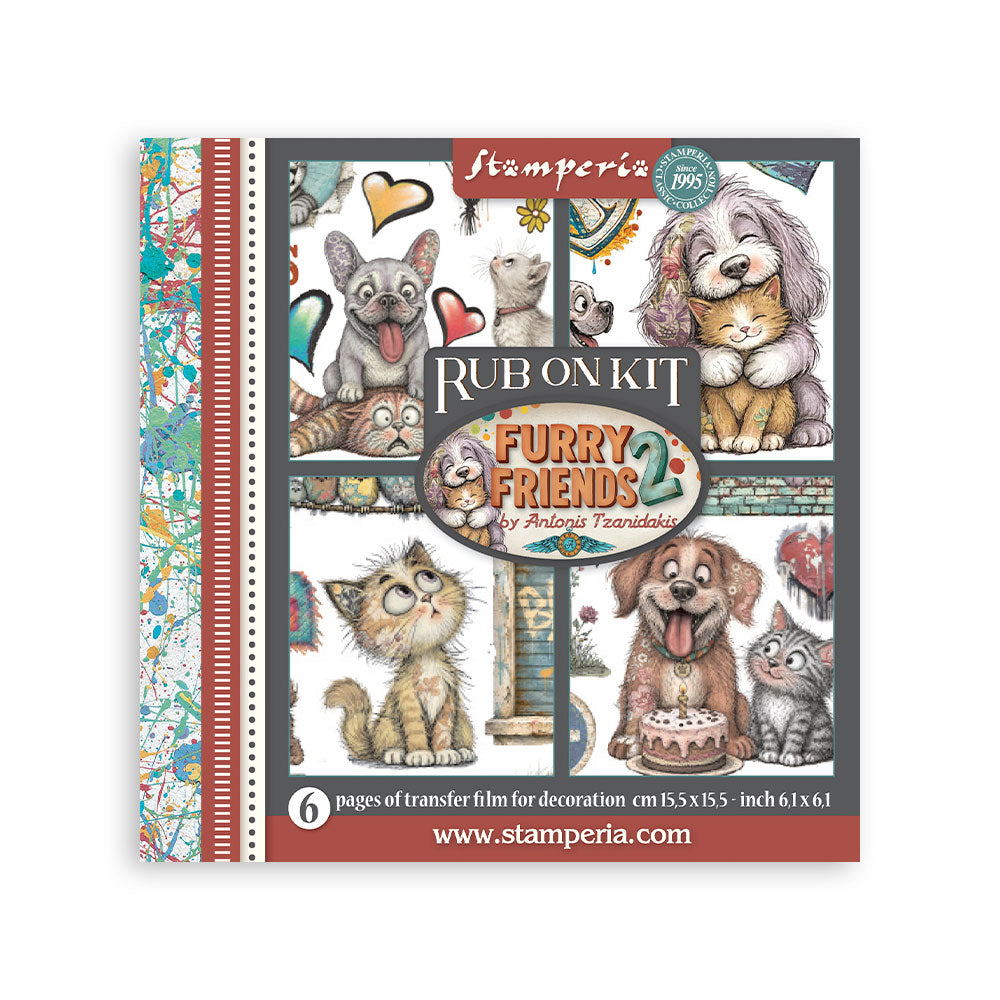 Printed Decorative Rub On Kit For Art And Craft cm 15.5x15.5 - Furry Friends 2