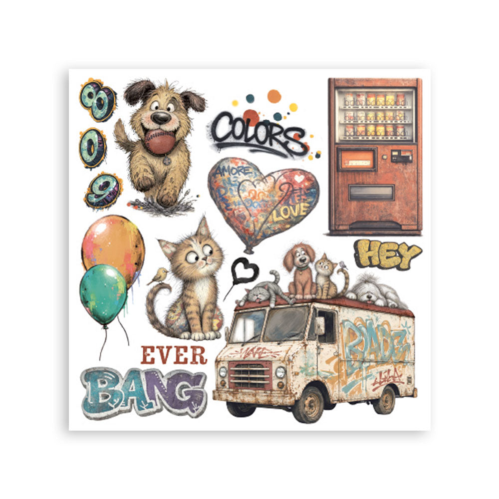 Printed Decorative Rub On Kit For Art And Craft cm 15.5x15.5 - Furry Friends 2