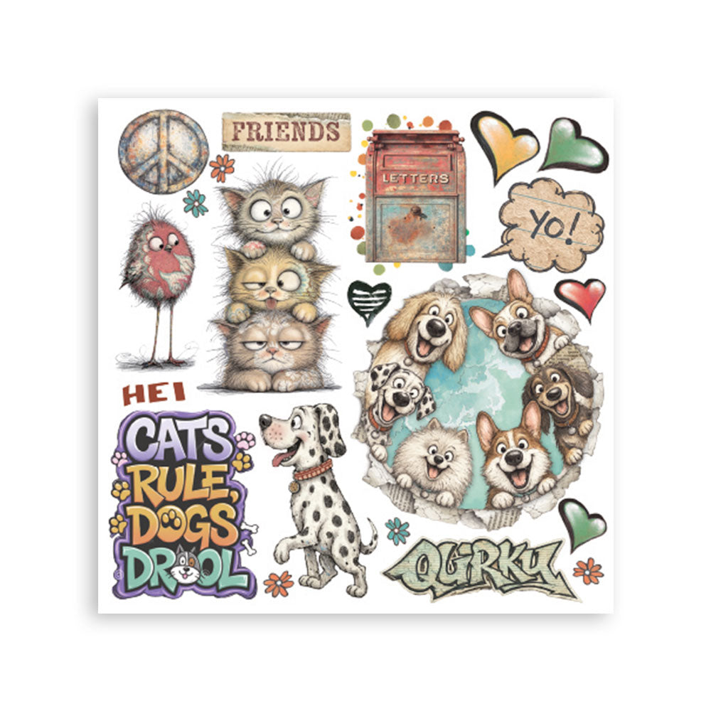 Printed Decorative Rub On Kit For Art And Craft cm 15.5x15.5 - Furry Friends 2