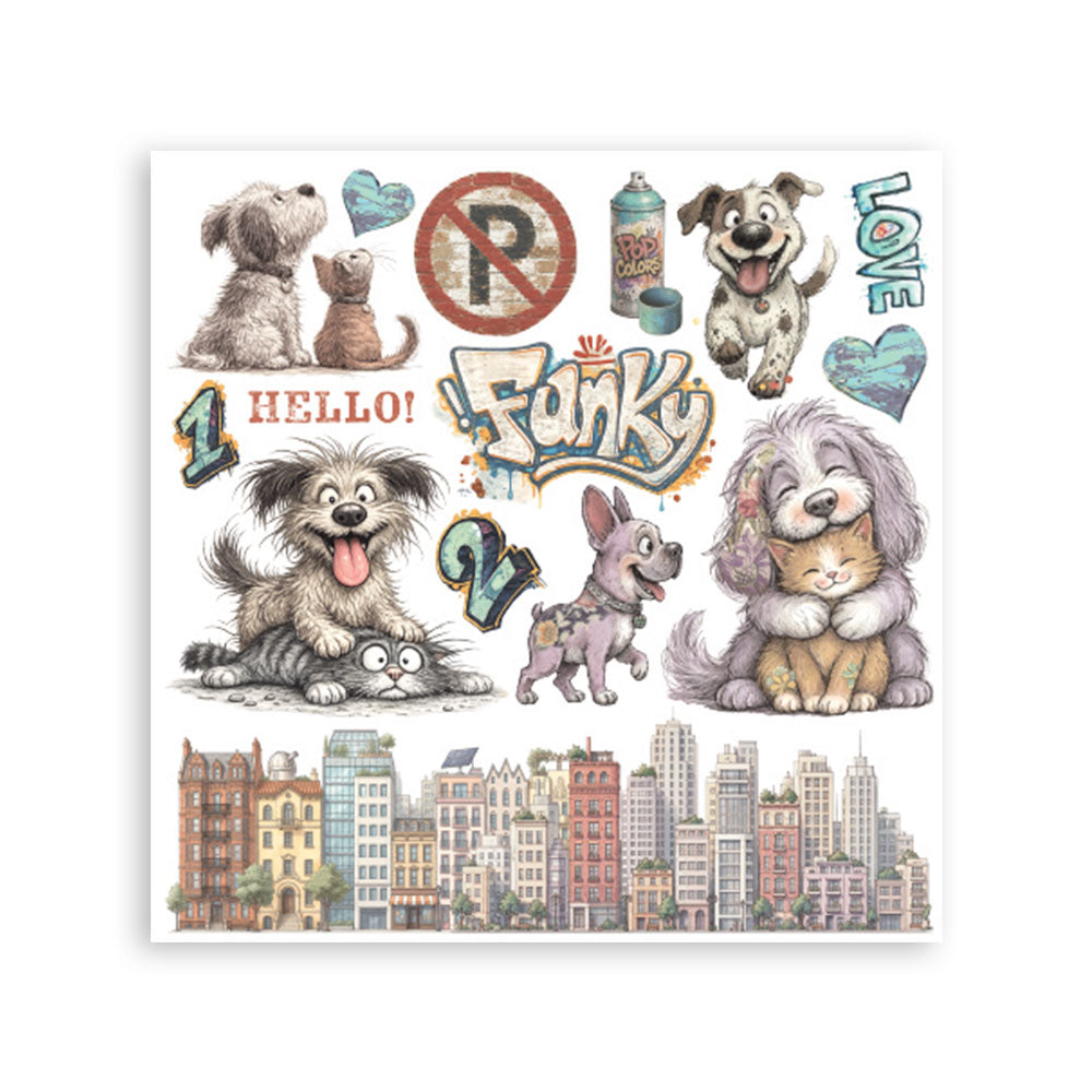 Printed Decorative Rub On Kit For Art And Craft cm 15.5x15.5 - Furry Friends 2