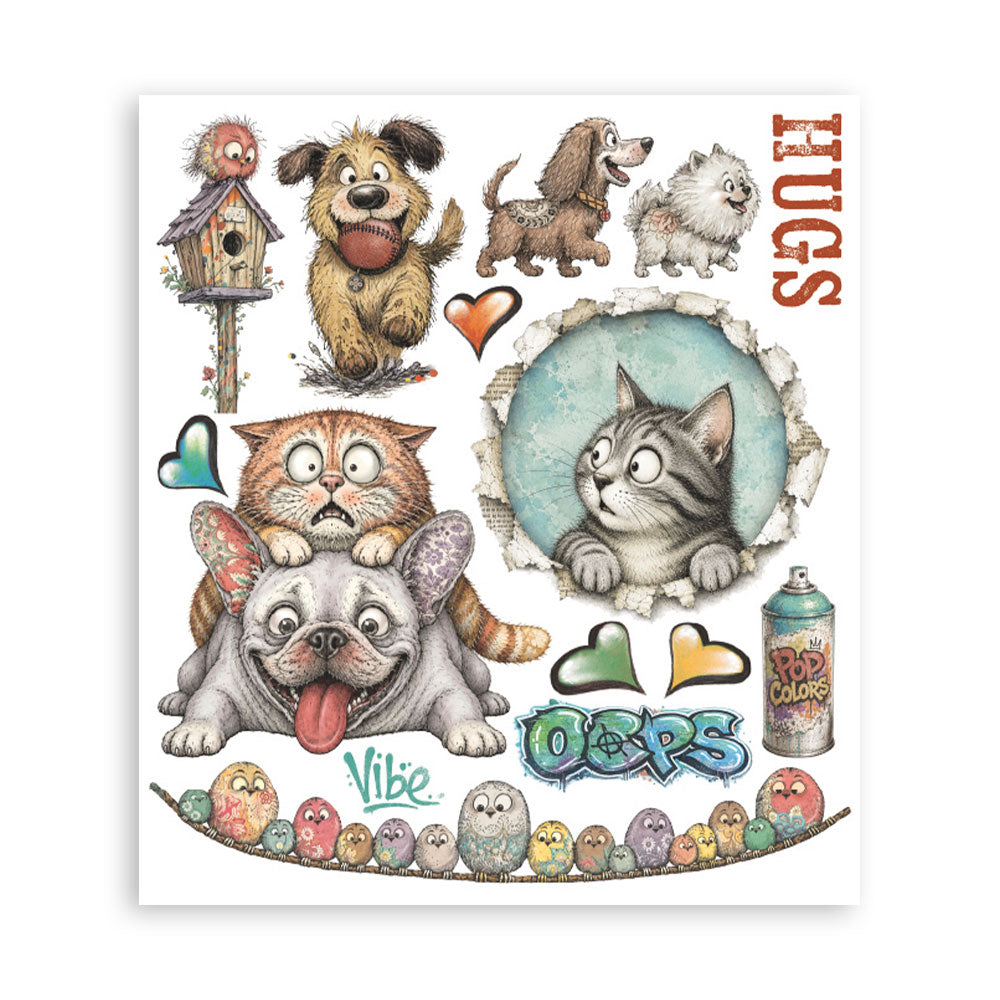 Printed Decorative Rub On Selection For Art And Craft cm 20.5X23 - Furry Friends 2