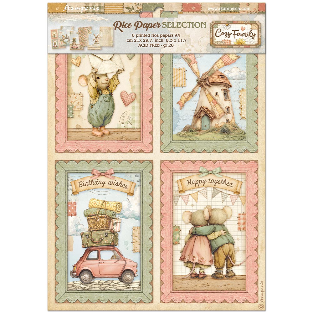 Printed 6 Rice Paper A4 Selection For Art And Craft - Cozy Family