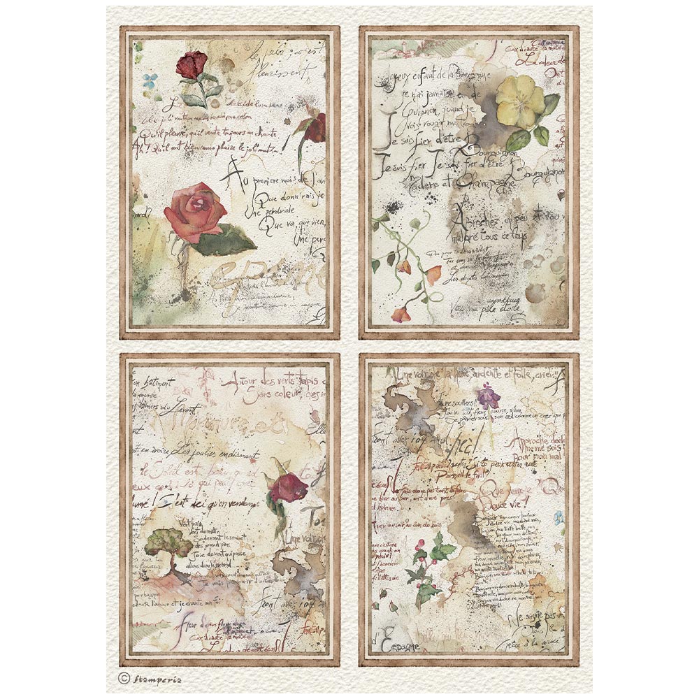 Printed 6 Rice Paper A4 Selection For Art And Craft - Flowers And Poems