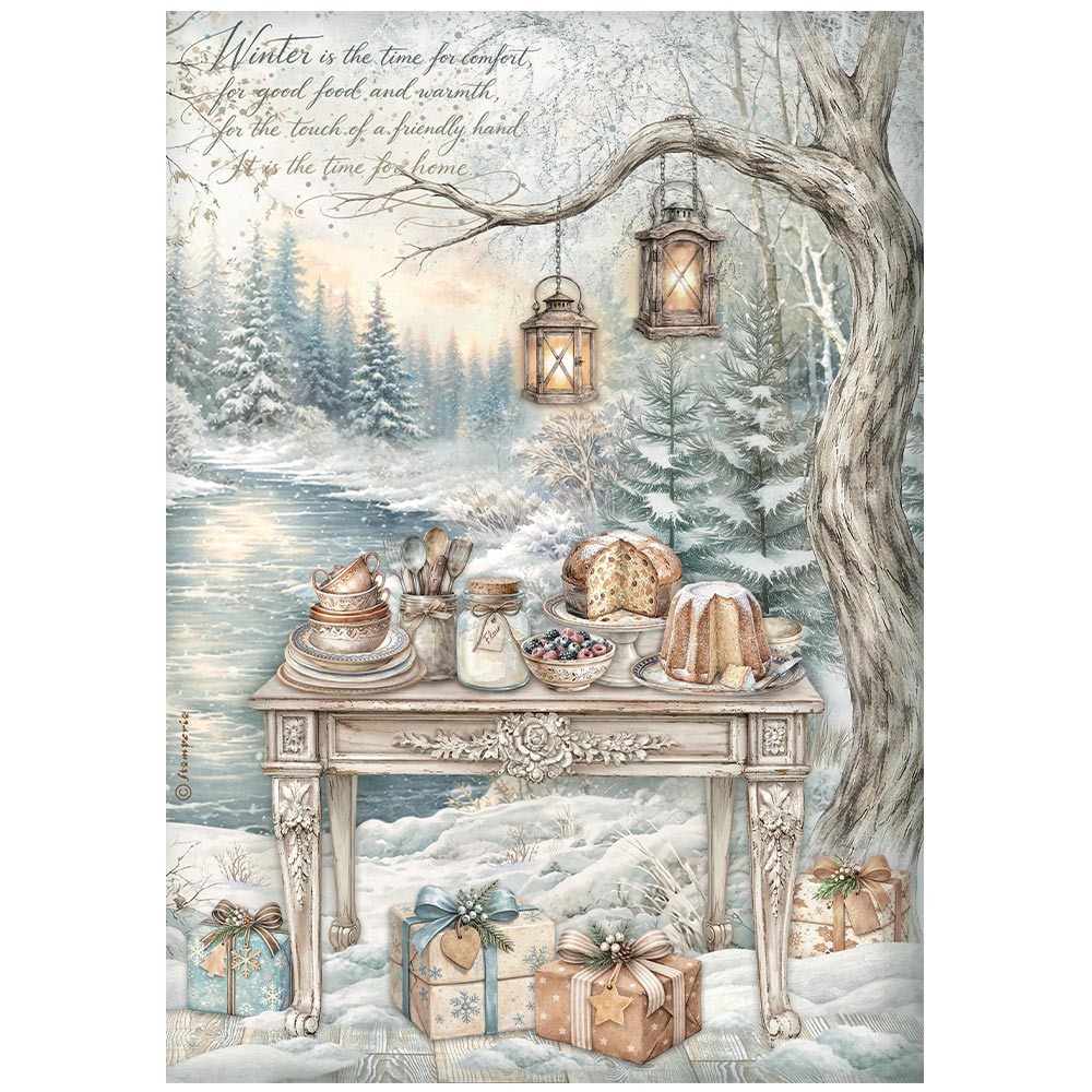 Printed 6 Rice Paper A4 Selection For Art And Craft - White Christmas