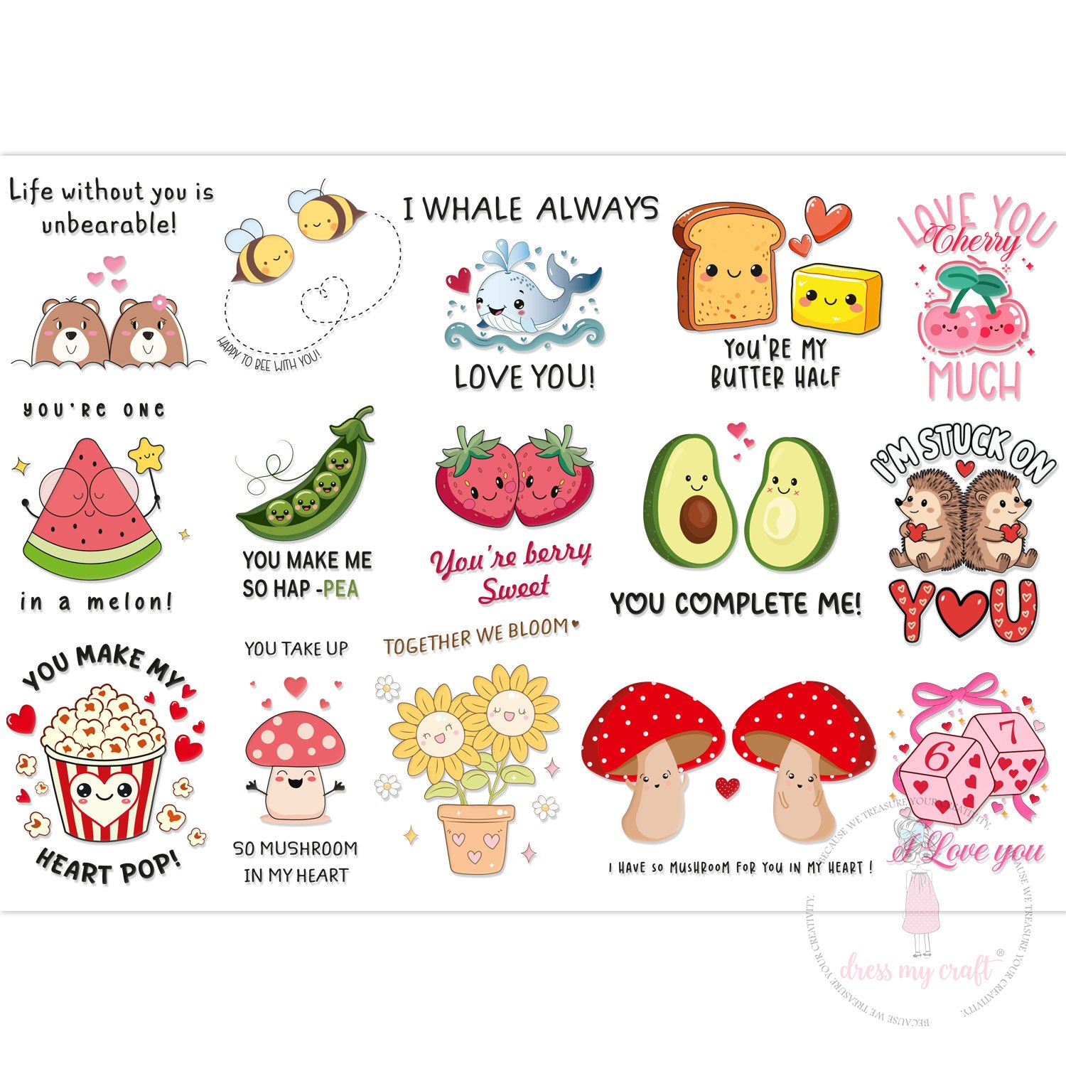 Dress My Craft - Stick N Peel Stickers - Cute Bites & Love
